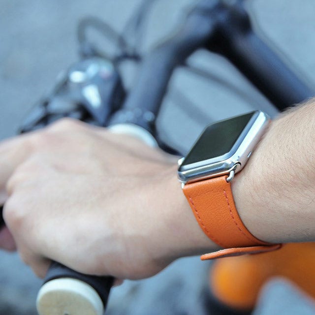 Bracelet Apple Watch 42 mm - Orange - Cuir Lisse